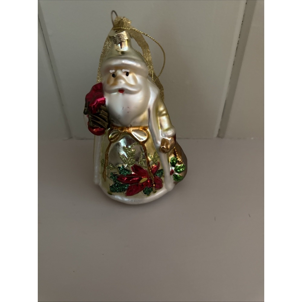 Vintage Large 5" Hand Blown Glass Santa Christmas Ornament